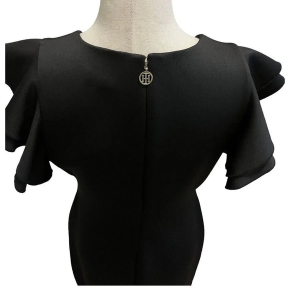 Tommy Hilfiger Scuba Crew Neck Flutter Ruffle Cap Sleeve Dress Black Size 10 - Picture 8 of 11